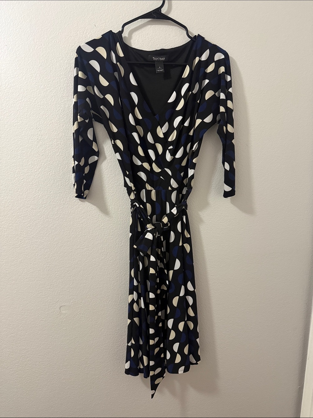 White House Black Market Navy, White & Blue Wrap Midi Dress